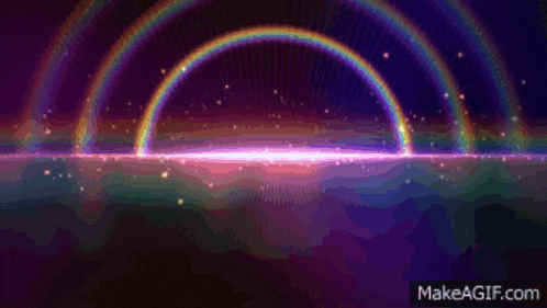 a purple background with a rainbow in the middle and the words makeagif.com at the bottom