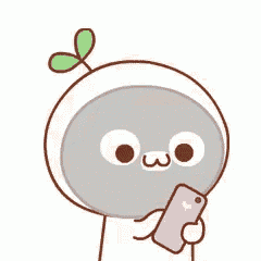 a cartoon character is holding a pink cell phone in his hands .