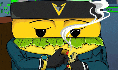 a cartoon drawing of a hamburger smoking a cigar and wearing a watch