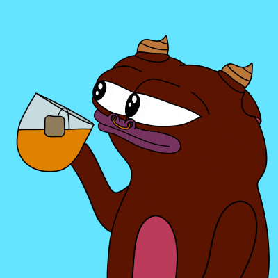 a cartoon character with horns is drinking from a cup