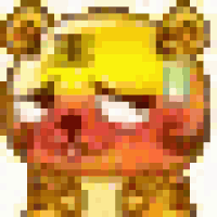 a pixel art drawing of a bear with a yellow head and a red face .