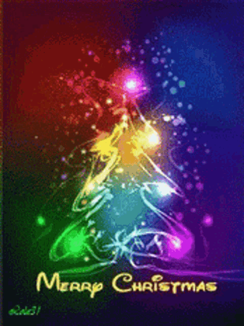 a colorful merry christmas card with a christmas tree