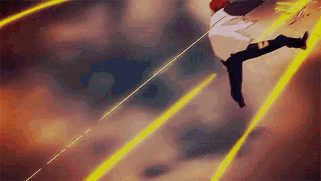 a person is flying through the air with a sword .