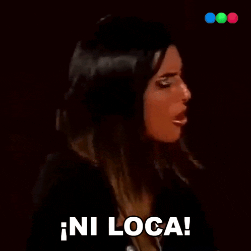 a close up of a woman 's face with the words ni loca written in white