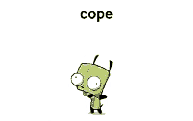 a cartoon character with the word cope in the background