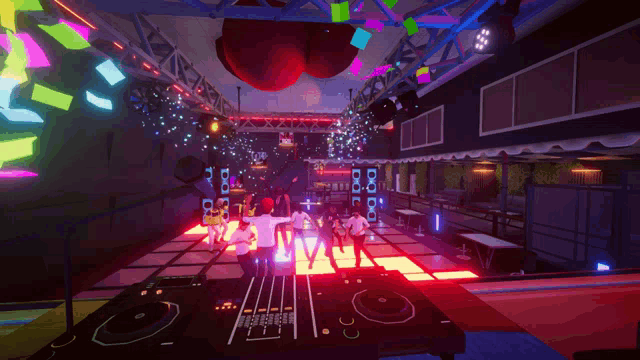 a video game shows a dj playing music in a club with people dancing in the background