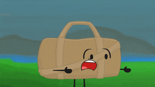 a cartoon drawing of a brown duffel bag