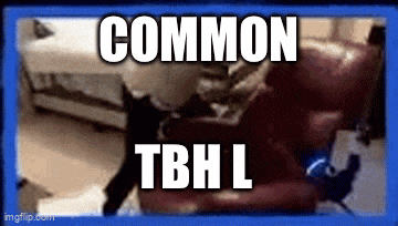 a picture of a cat on a couch with the words common tbh l