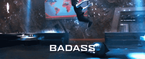 a poster for a movie called badass shows a man jumping in the air