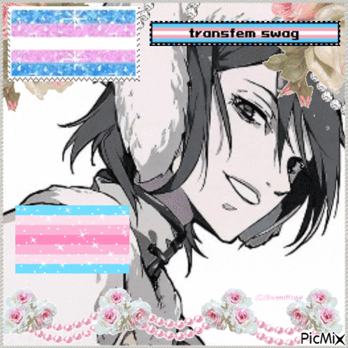 a picture of a girl with a bunny ear and the words transfem swag