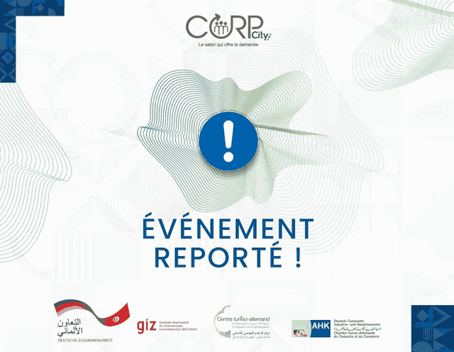 a blue sign with an exclamation point and the words " evenement reporte "