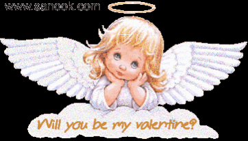 a picture of a little angel with the words will you be my valentine