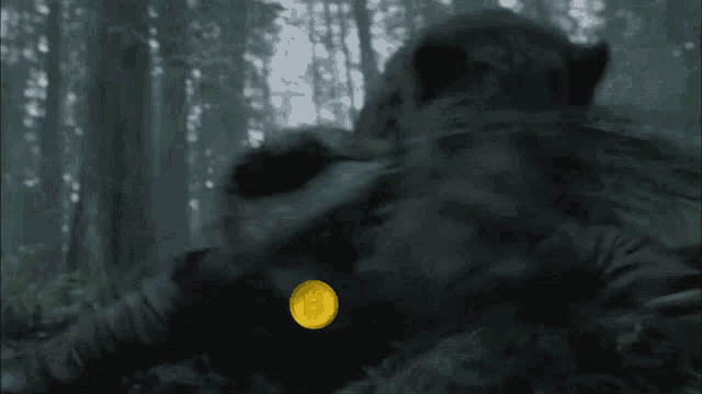 a gold coin with the letter b on it is being thrown by a bear
