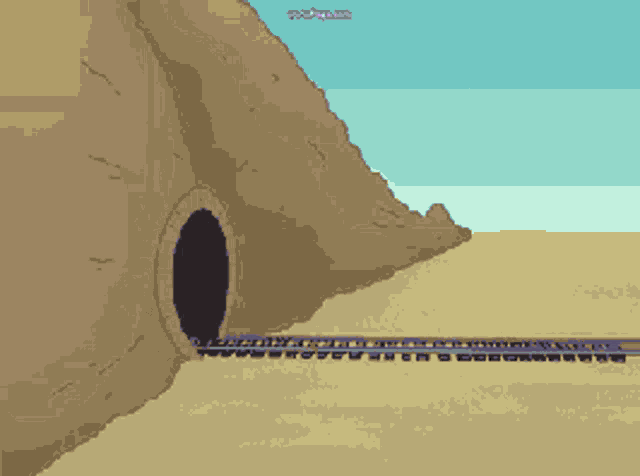 a cartoon drawing of a train going through a tunnel with the words spongebob.com at the bottom