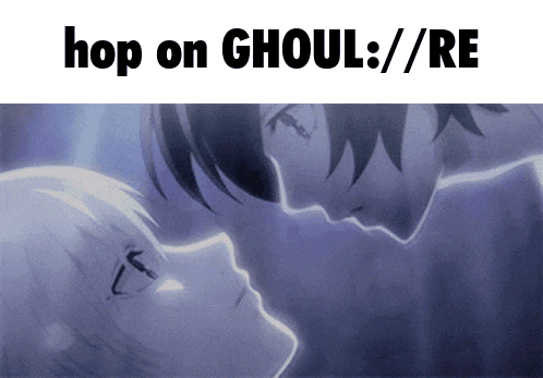 a picture of a man and woman kissing with the caption hop on ghoul