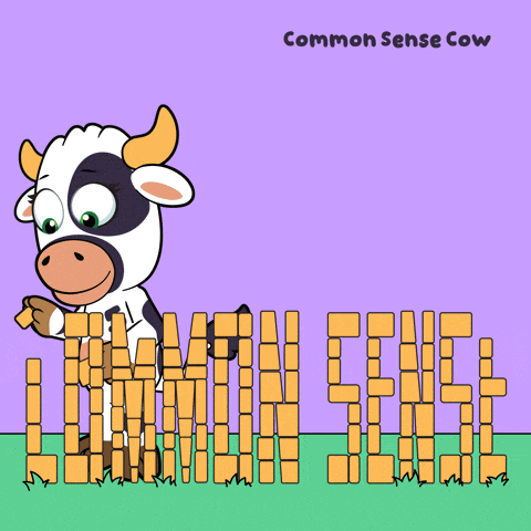a cartoon of a cow standing next to a fence with the word common sense cow written above it