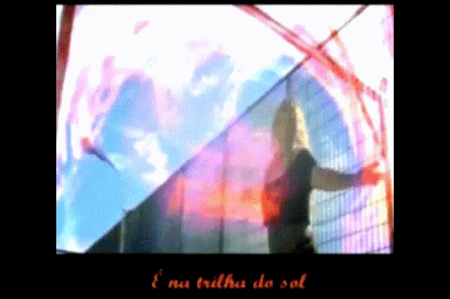 a painting of a woman with the words e na trilha do sol