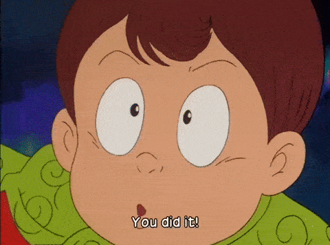 a cartoon character says " you did it " in the upper right corner