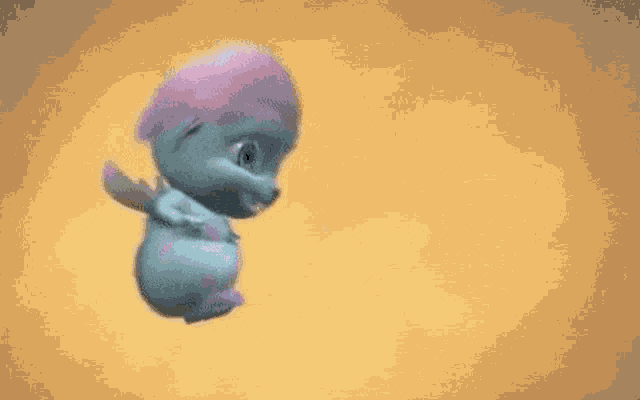 a cartoon character is flying through the air while wearing a pink hat .