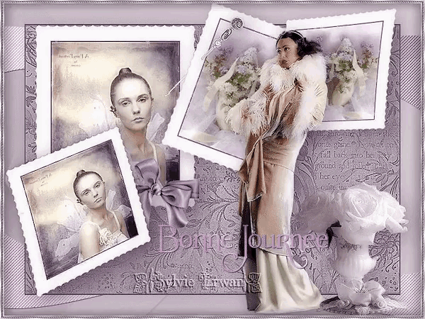 a picture of a woman with the words bonne journee at the top