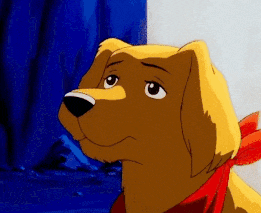 a cartoon dog is wearing a red scarf around his neck