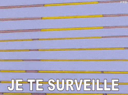 a cartoon character is sticking his head out of a hole in a wall and saying `` je te surveillance '' .