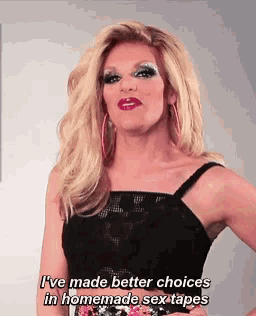 a blonde woman in a black dress says i 've made better choices in homemade sex tapes