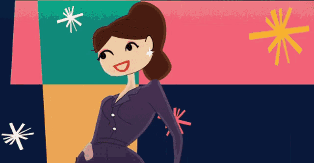 a cartoon drawing of a woman in a suit and earrings