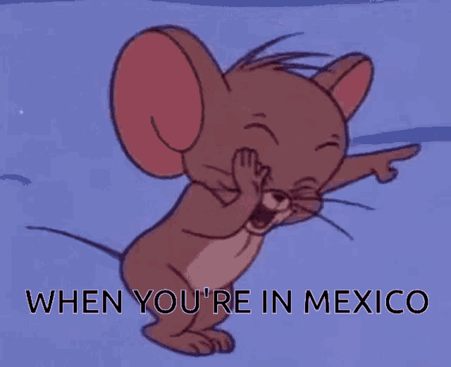 jerry from tom and jerry is laughing and pointing at someone in mexico .