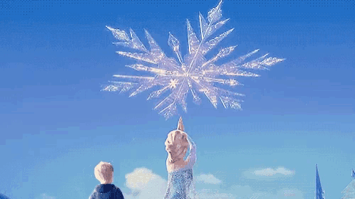 elsa and jack are watching a fireworks display with the words " my little " written in the sky