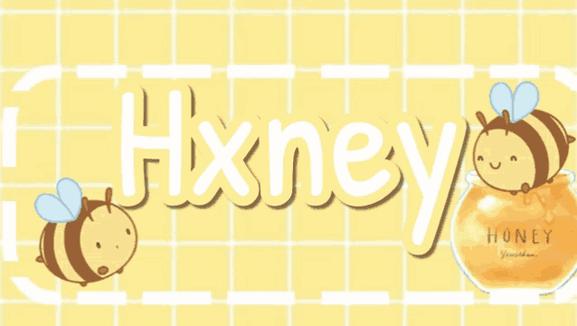 the word honey is on a yellow checkered background