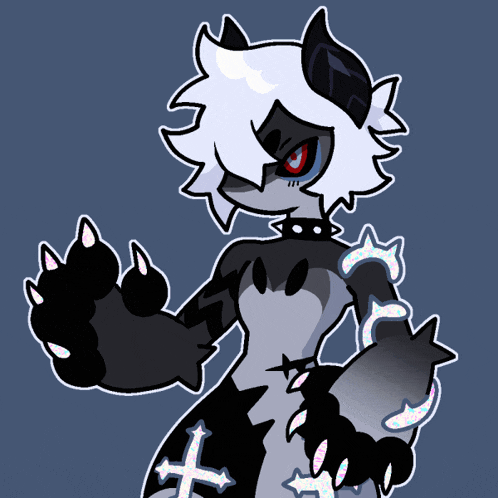 a cartoon drawing of a monster with a cross on his pants