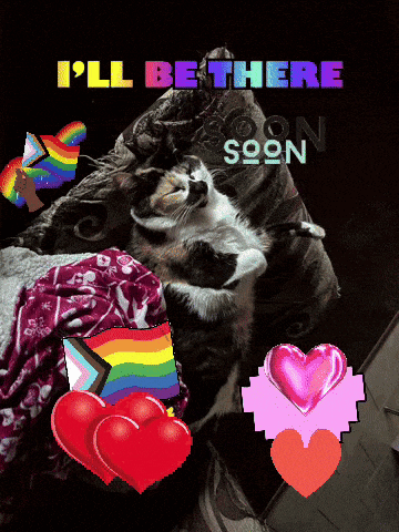 a cat is laying on a couch with the words " i 'll be there soon soon " above it