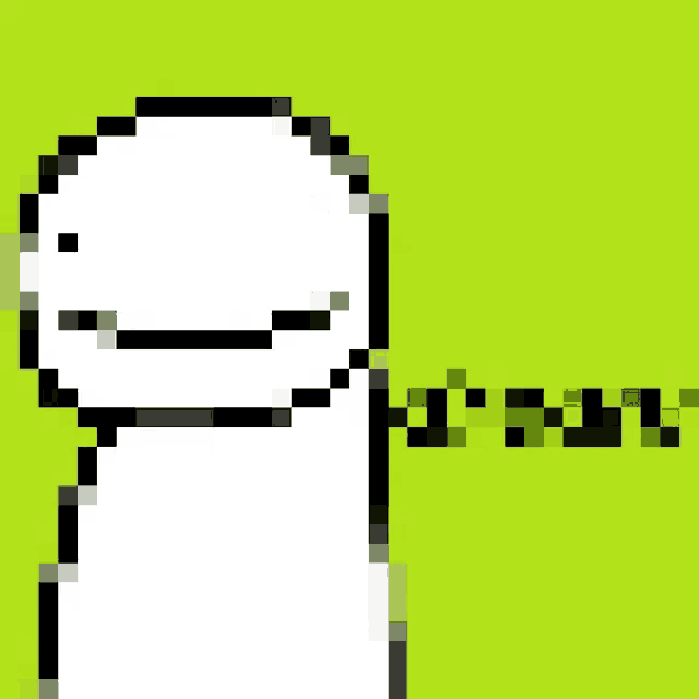 a pixel art of a person with a green background and the word ' n ' on it