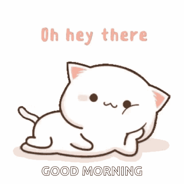 a cartoon cat laying down with the words oh hey there good morning