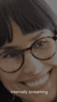 a close up of a woman wearing glasses and the words internally screaming