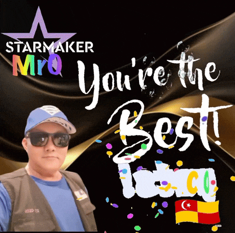a man wearing sunglasses and a blue hat stands in front of a sign that says you 're the best