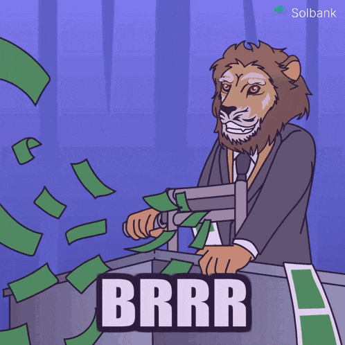 a cartoon of a lion in a suit and tie with the word brrr