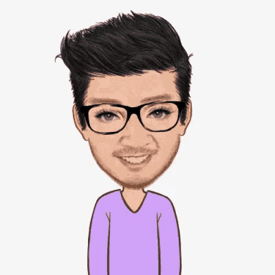 a cartoon man wearing glasses and a purple shirt