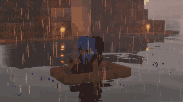 a minecraft character with blue hair is floating in the water