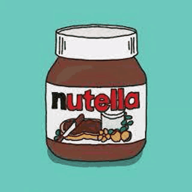 a jar of nutella is on a blue background .