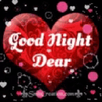 a red heart with the words `` good night dear '' written on it on a black background .