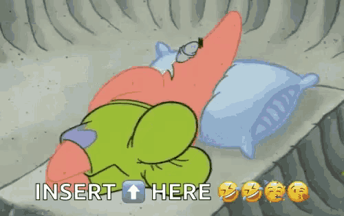 patrick star from spongebob is sleeping on a bed