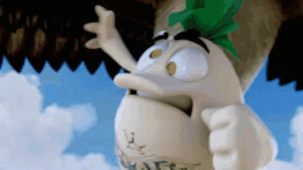 a cartoon character with a green leaf on his head says ' avocado ' on it