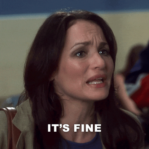 a close up of a woman 's face with the words it 's fine on the bottom