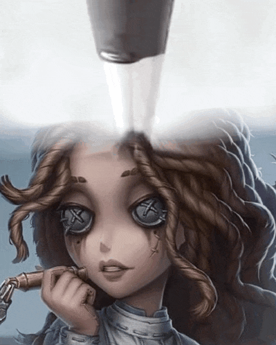 a drawing of a girl with a light coming out of her eyes