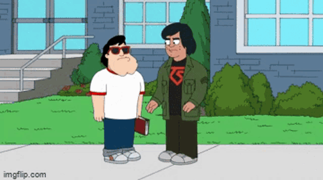 a cartoon of two men standing on a sidewalk with imgflip.com at the bottom of the screen