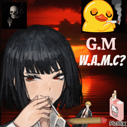a picture of a girl smoking a cigarette with the words g.m w.a.m.c. on it