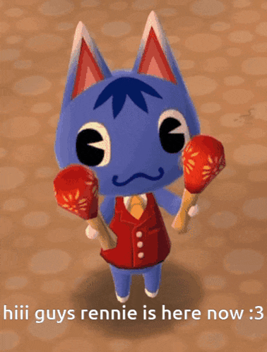 a picture of a blue cat holding a pair of maracas with the caption hii guys rennie is here now 3