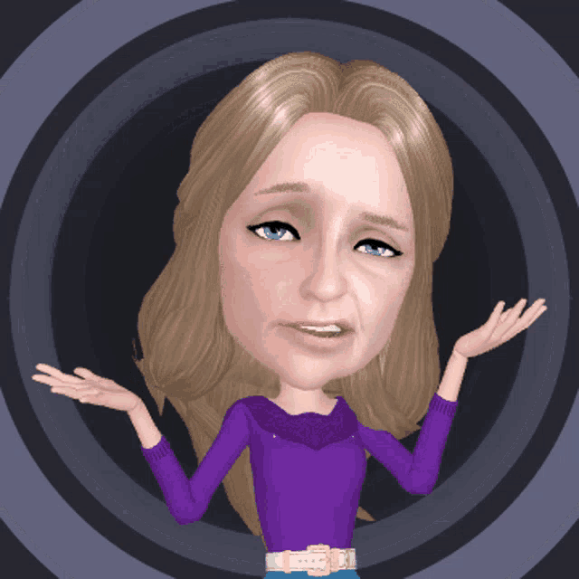 a cartoon of a woman wearing a purple sweater with a watch on her belt
